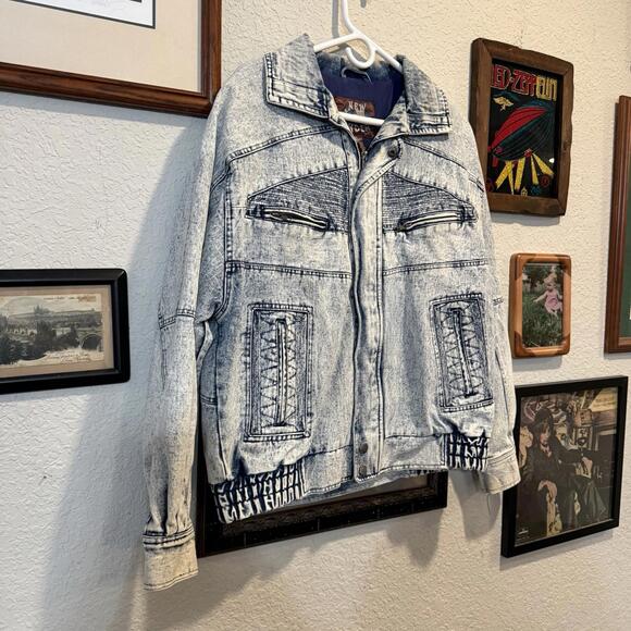Vintage 80s RARE New Order Designer Acid Wash Denim Jacket Size Medium - Picture 2 of 7